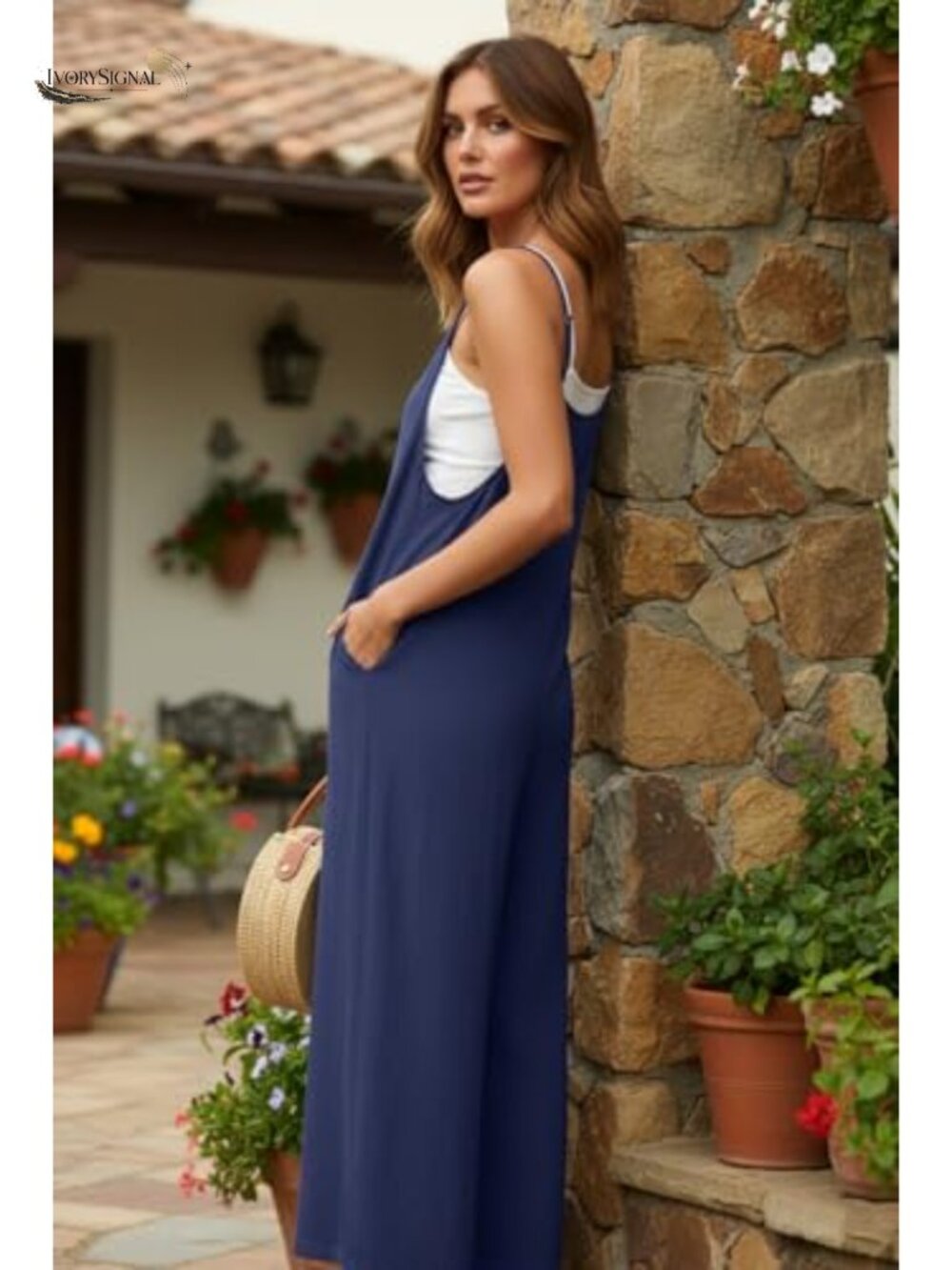 Women's Casual Loose Wide Leg Jumpsuit Sleeveless Romper Overalls Pockets - Picture 1 of 4